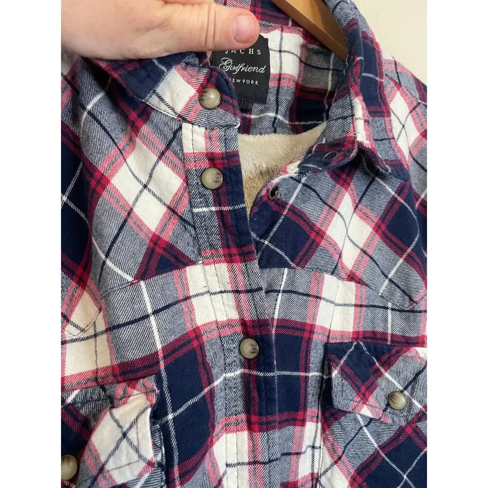 Jachs Girlfriend New York Plaid Blue Faux Fur Lined Western Chore Jacket XXL - Picture 6 of 9